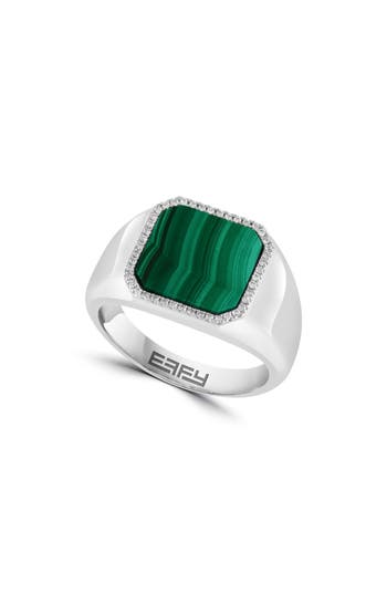 Effy Sterling Silver Malachite & Diamond Signet Ring In Green