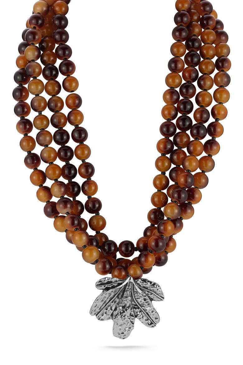 Leaf Pendant Multistrand Resin Statement Necklace, Main, color, SILVER