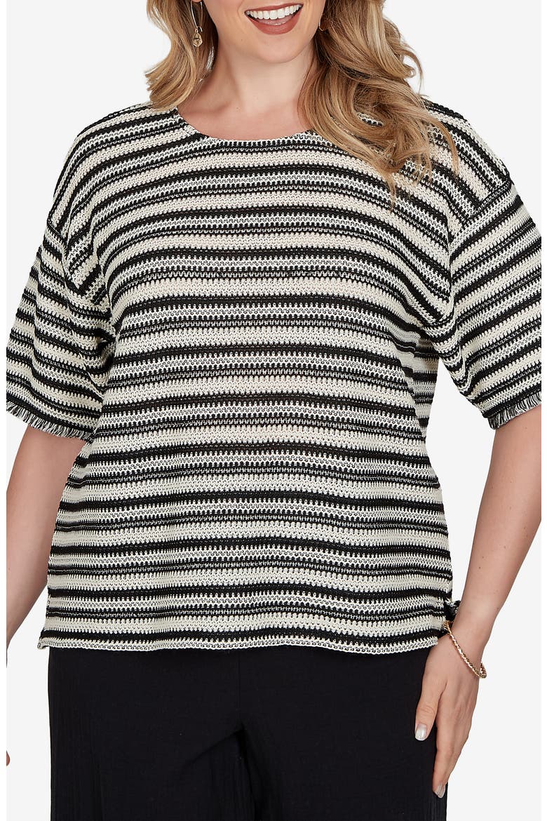 Fringe Textured Striped Top, Main, color, BLACK / STONE