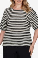 RUBY RD Fringe Textured Striped Top