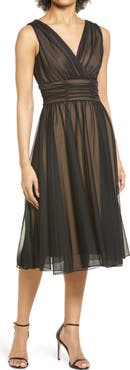 Connected Apparel Chiffon Overlay Fit & Flare Dress