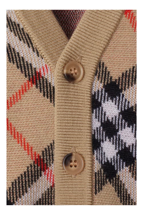 Burberry Check Wool Cardigan In Sand