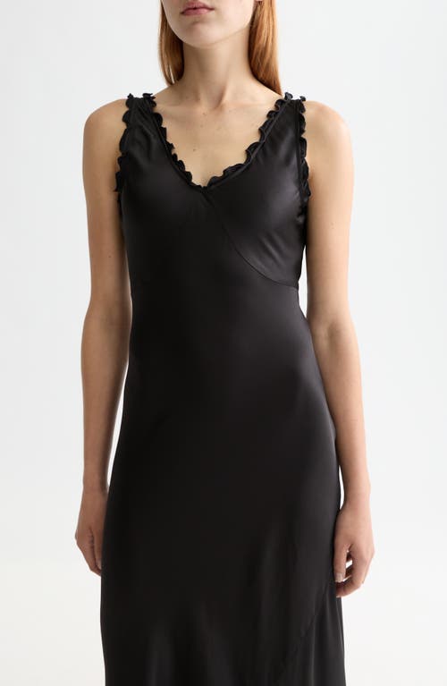Scotch & Soda Ruffle Trim Maxi Slipdress In Black