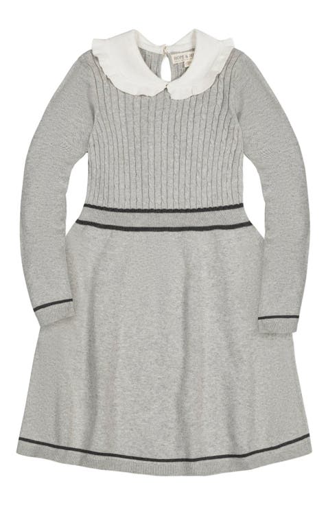 Kids' Organic Long Sleeve Cable Knit Peter Pan Collar Sweater Dress (Toddler, Little Kid and Big Kid)