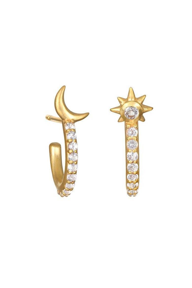 Scattered Stardust Celestial Moon and Star Pavé Hoop Earrings, Main, color, Gold