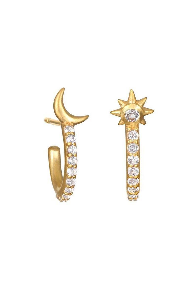 Satya Jewelry Scattered Stardust Celestial Moon and Star Pavé Hoop Earrings, Main, color, Gold
