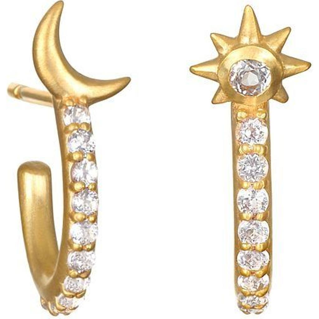 Satya Jewelry Scattered Stardust Celestial Moon And Star Pavé Hoop Earrings In Gold