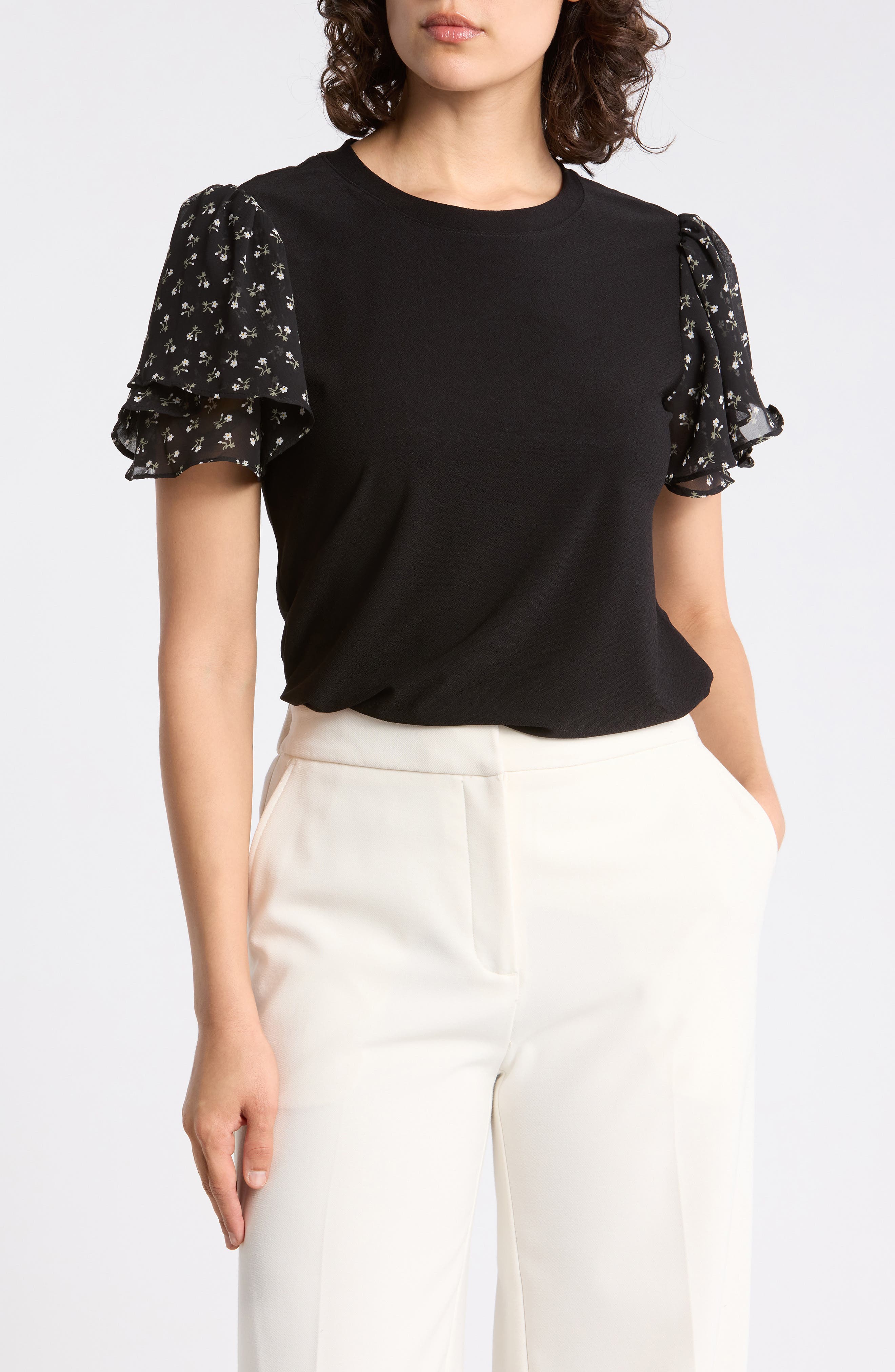 CeCe Floral Flutter Sleeve Top