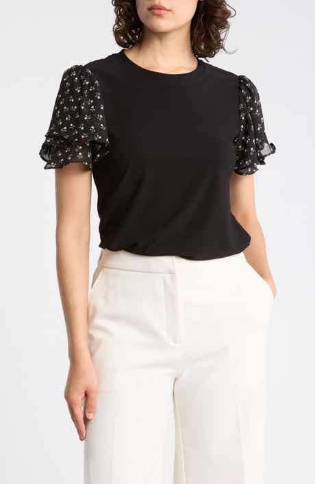 CeCe Floral Flutter Sleeve Top