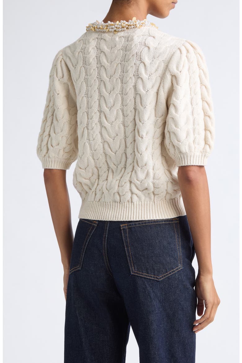 Olivia Embellished Merino Wool & Cashmere Cardigan, Alternate, color, PEARL
