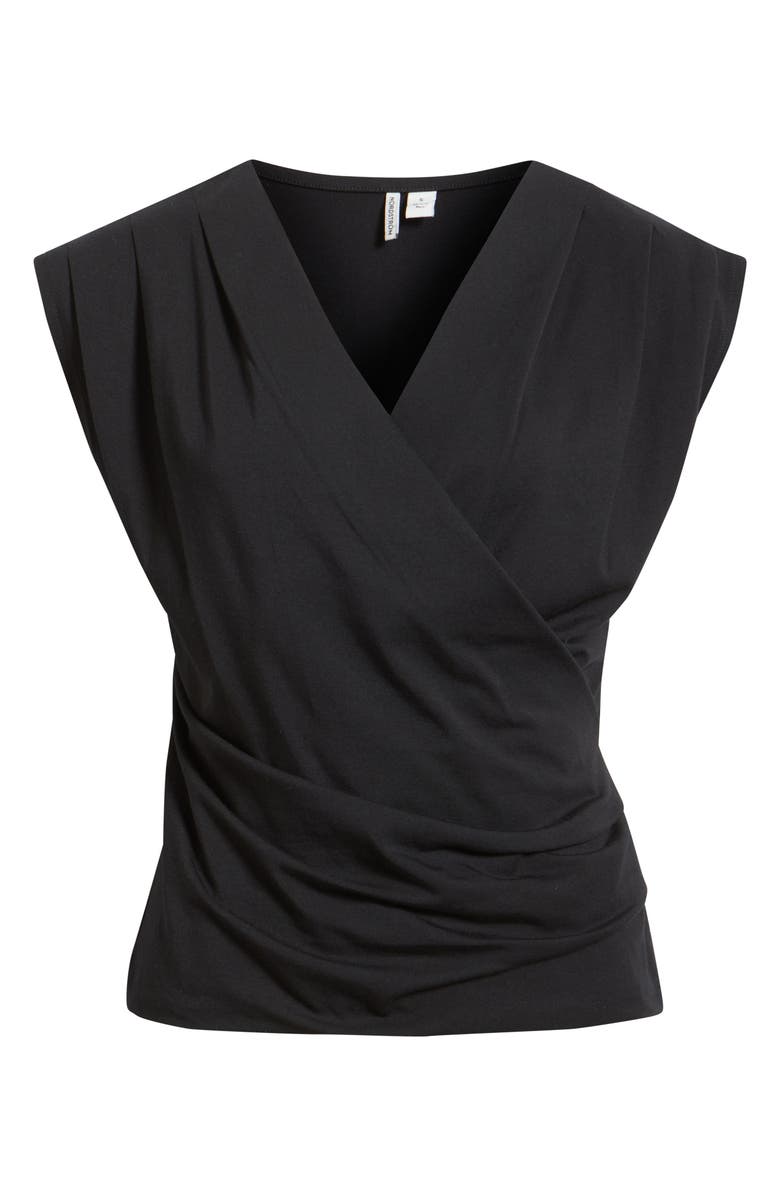 Nordstrom Pleated Faux Wrap Cap Sleeve Top, Alternate, color, Black