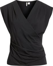 Nordstrom Pleated Faux Wrap Cap Sleeve Top