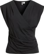 Nordstrom Pleated Faux Wrap Cap Sleeve Top