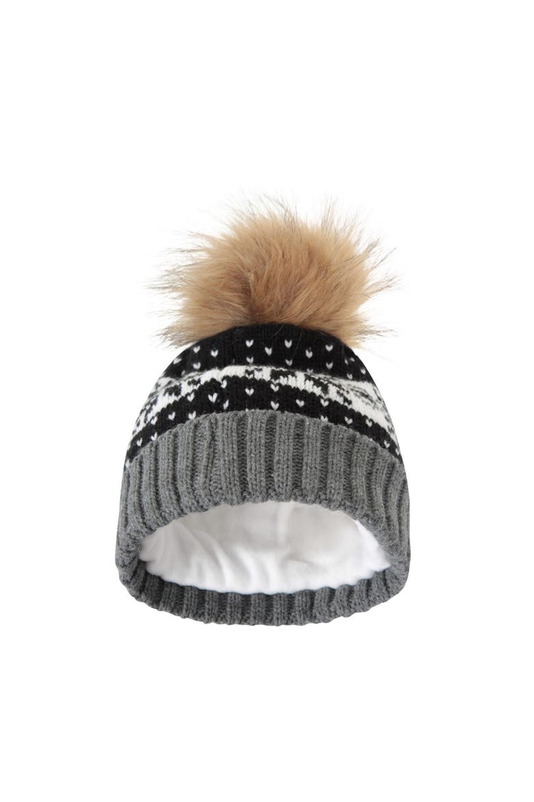 Fair Isle Pom Pom Beanie, Alternate, color, Black