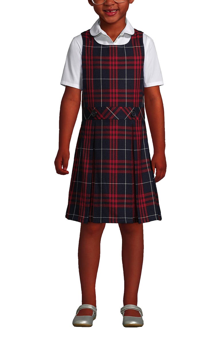 Girls Plus Top of Knee Plaid Jumper, Main, color, Classic Navy Large Plaid