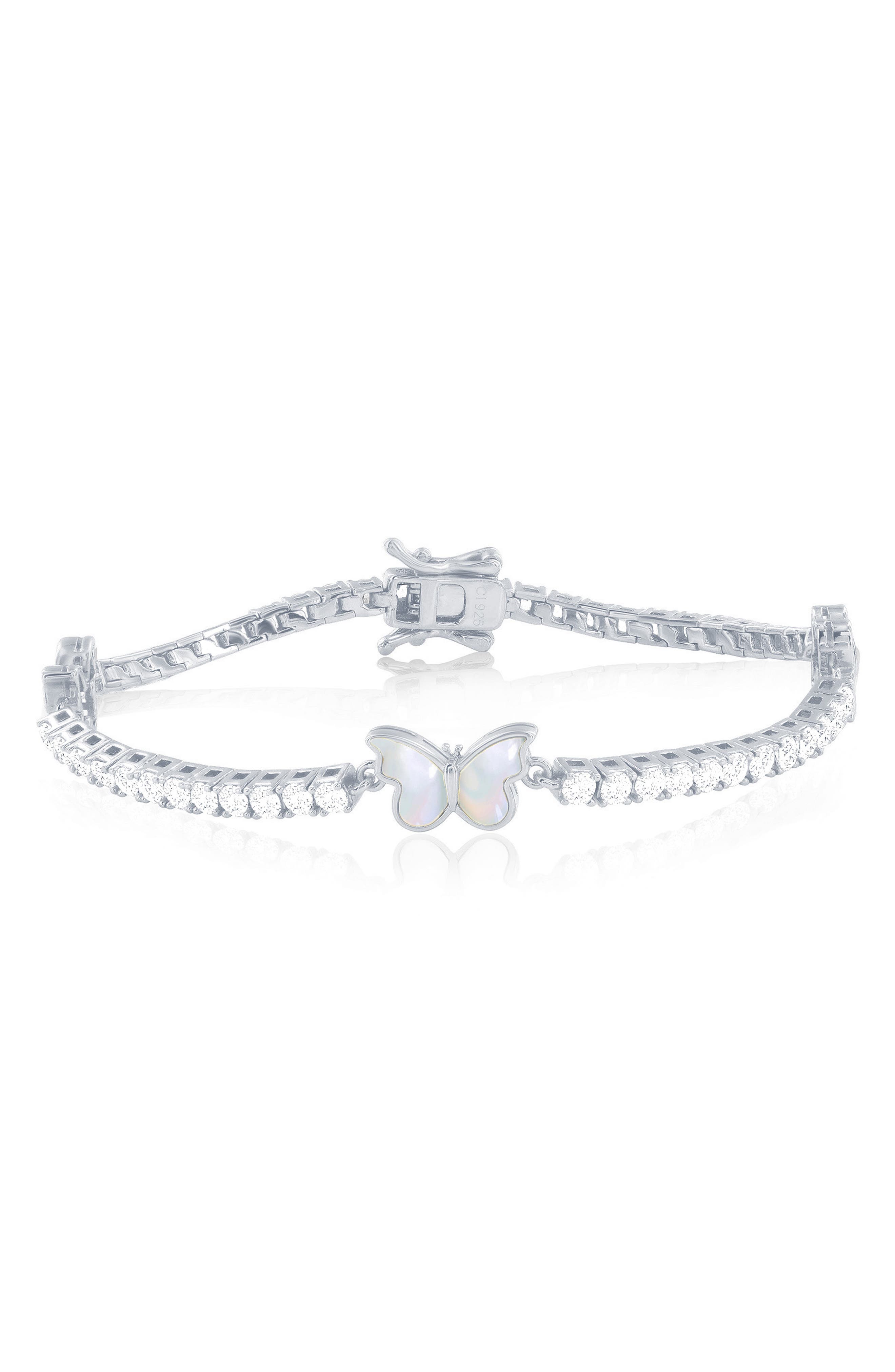 Mother of Pearl Butterfly Cubic Zirconia Tennis Bracelet