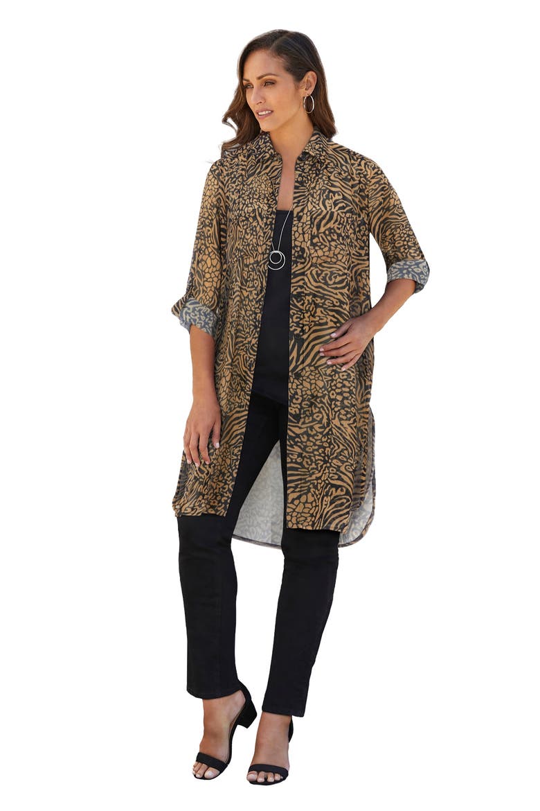 Sheer Georgette Mega Tunic, Main, color, CAMEL MIXED ANIMAL