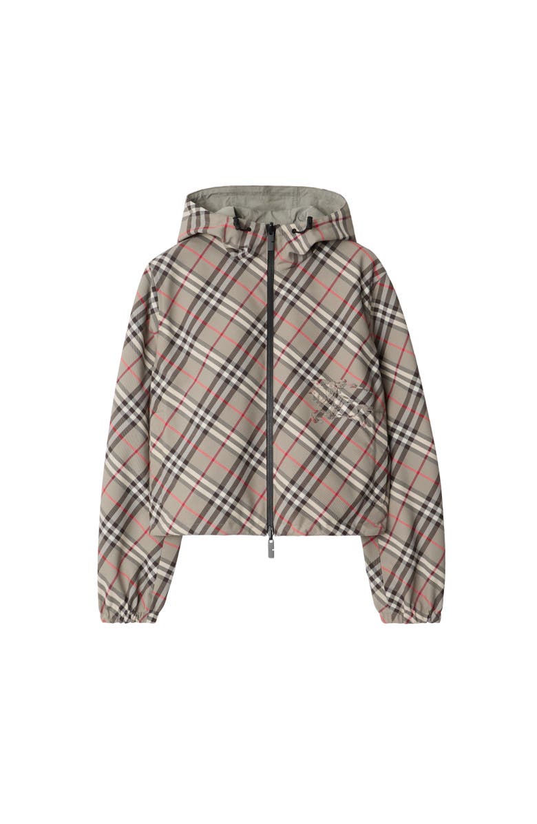 Burberry Cropped Reversible Check Jacket, Alternate, color, Mauve Grey