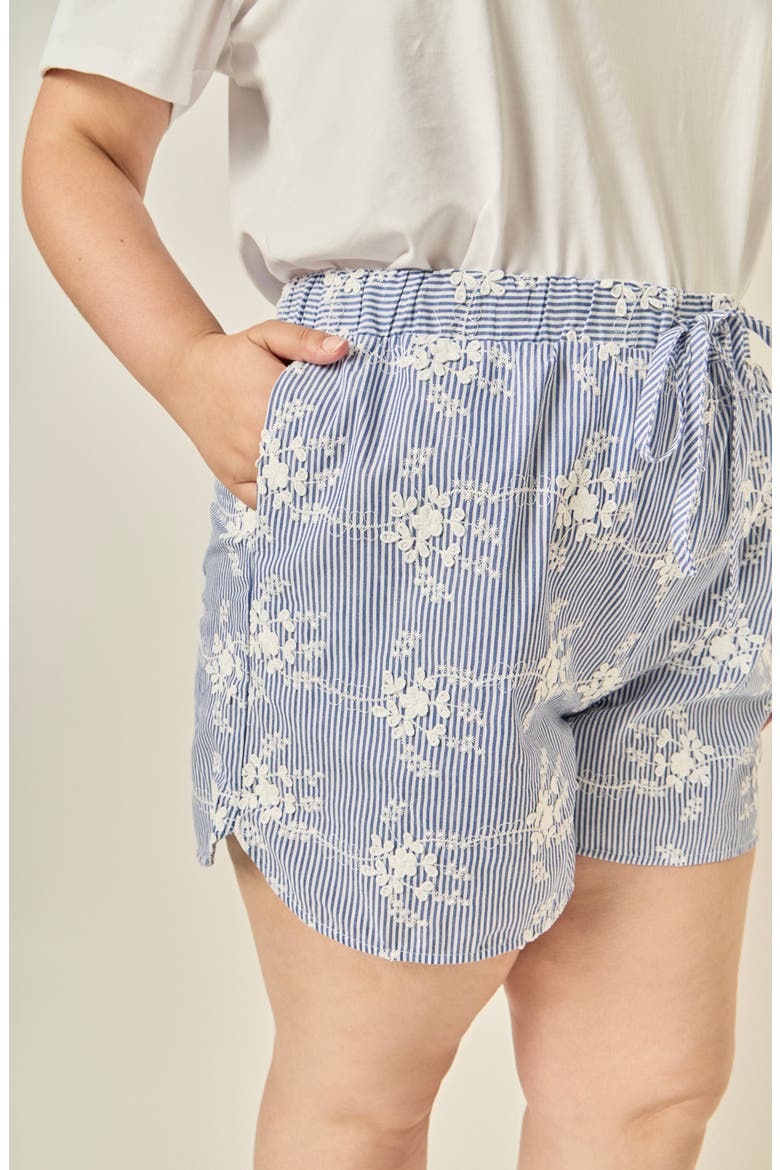 Embroidered Striped Shorts, Alternate, color, BLUE/ WHITE