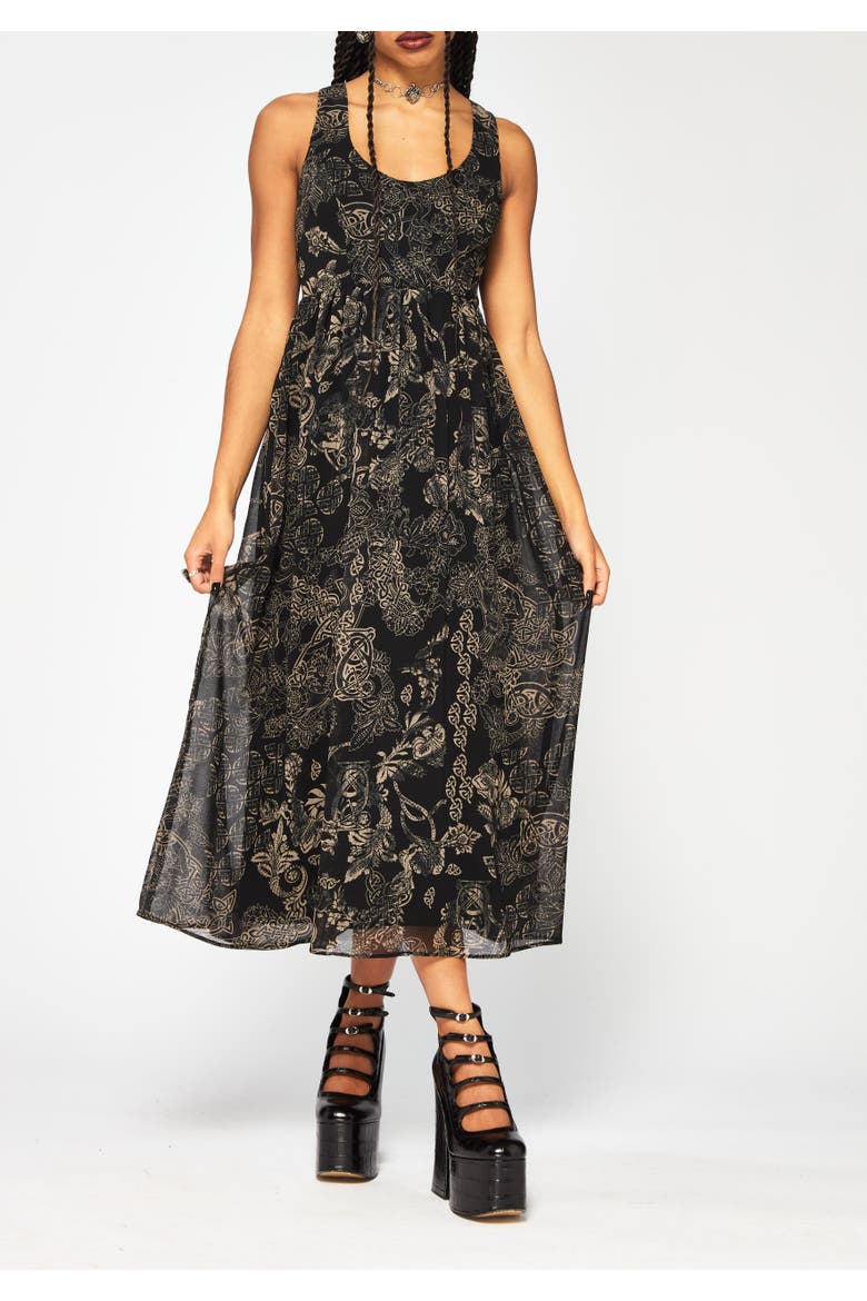 Surge Celtic Print Cami Midaxi Dress, Main, color, Black