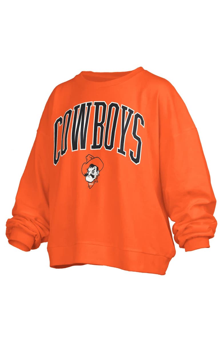 PRESSBOX Women's Pressbox Orange Oklahoma State Cowboys Janise Arch Over Logo Waist Length Oversized Pullover Sweatshirt, Alternate, color, Orange