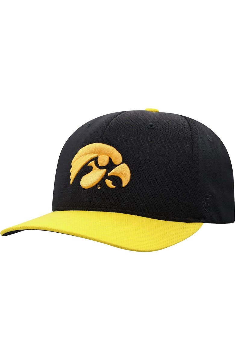 TOP OF THE WORLD Men's Top of the World Black/Gold Iowa Hawkeyes Two-Tone Reflex Hybrid Tech Flex Hat, Alternate, color, Black