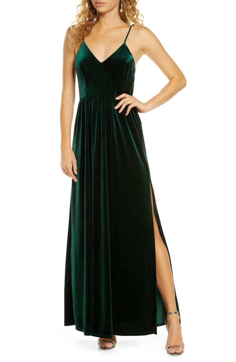 Lulus Final Song Strappy Back Velvet Gown, Main, color, 