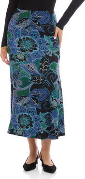 Karen Kane Floral Print Bias Cut Midi Skirt