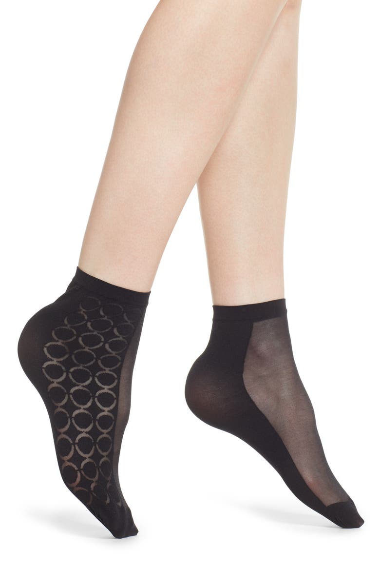 Sheer Logo Ankle Socks, Main, color, BLACK