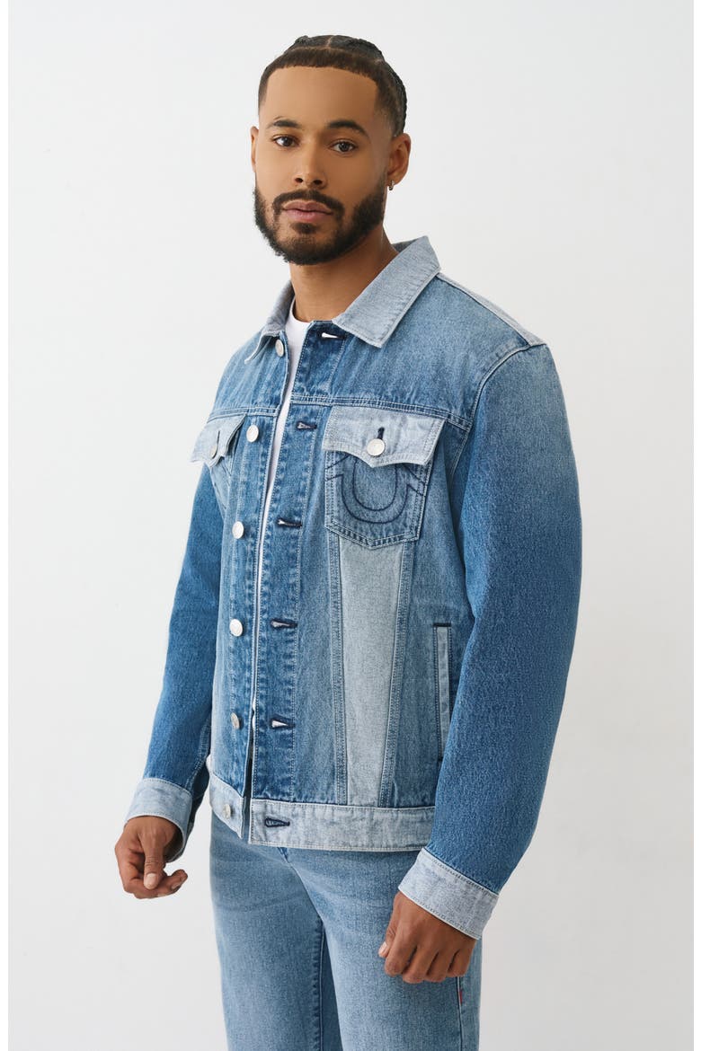 Reverse Denim Trucker Jacket, Alternate, color, LIGHT WINTERGREEN WASH
