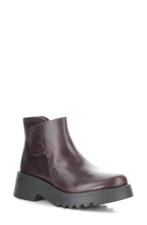 Fly London Mufe Wine Leather Low Shalf Ankle Boots In Burgundy