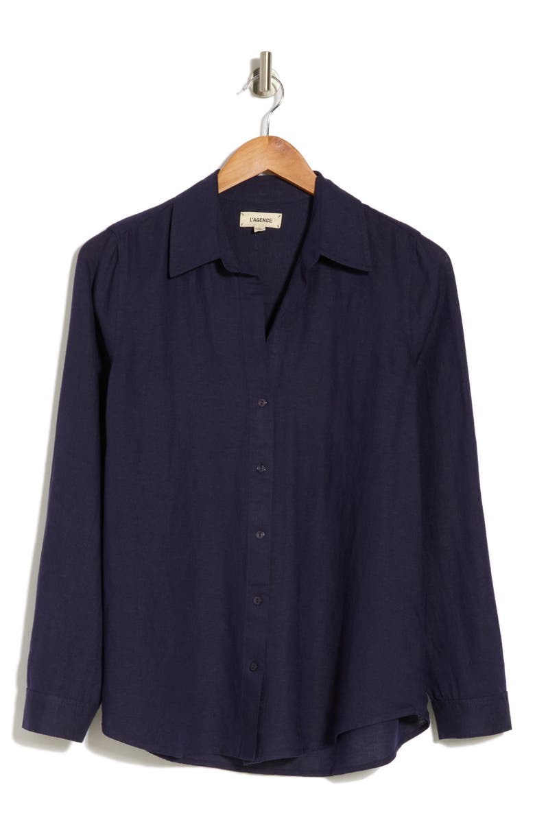 L'AGENCE Nina Linen Blend Button-Up Shirt, Alternate, color, 