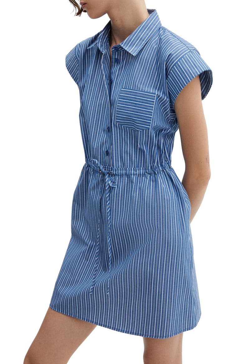 Stripe Cap Sleeve Shirtdress, Alternate, color, BLUE