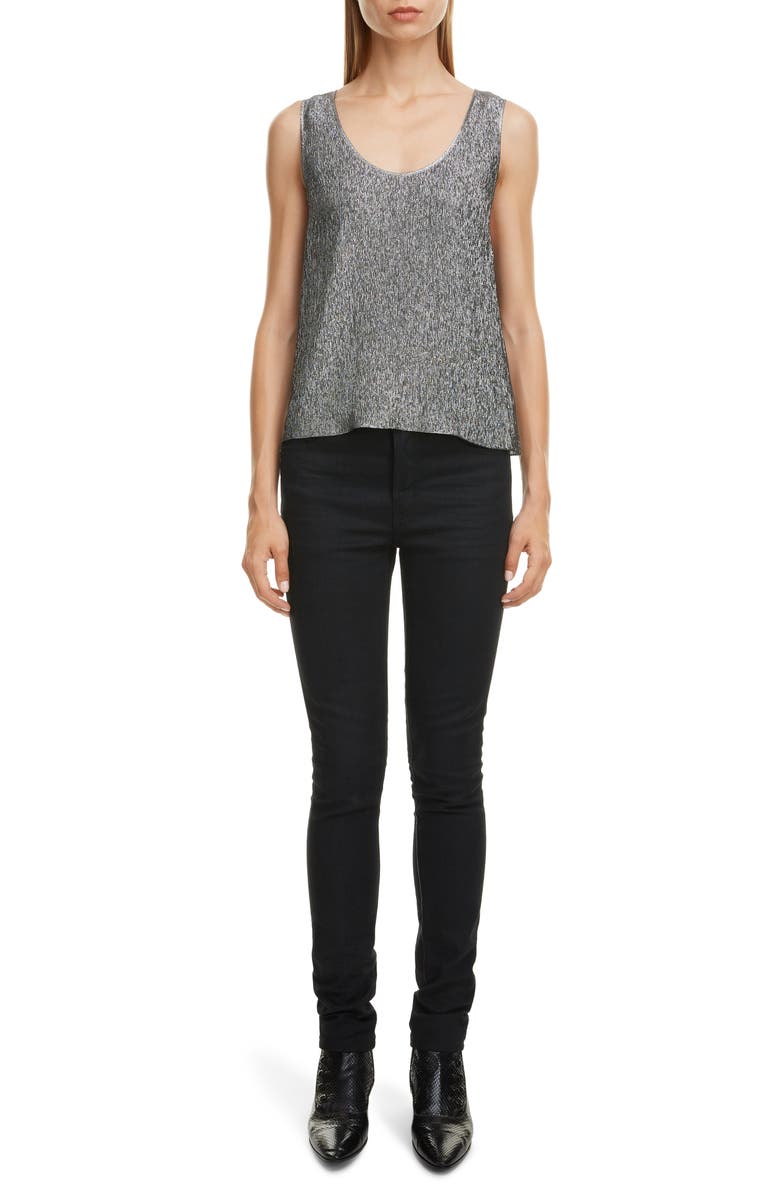 Saint Laurent Silk Blend Lamé Tank, Alternate, color,