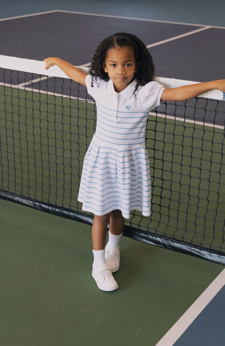 Hope & Henry Kids' Organic Puff Sleeve Pique Polo Dress, Alternate, color, Bluebell Stripe