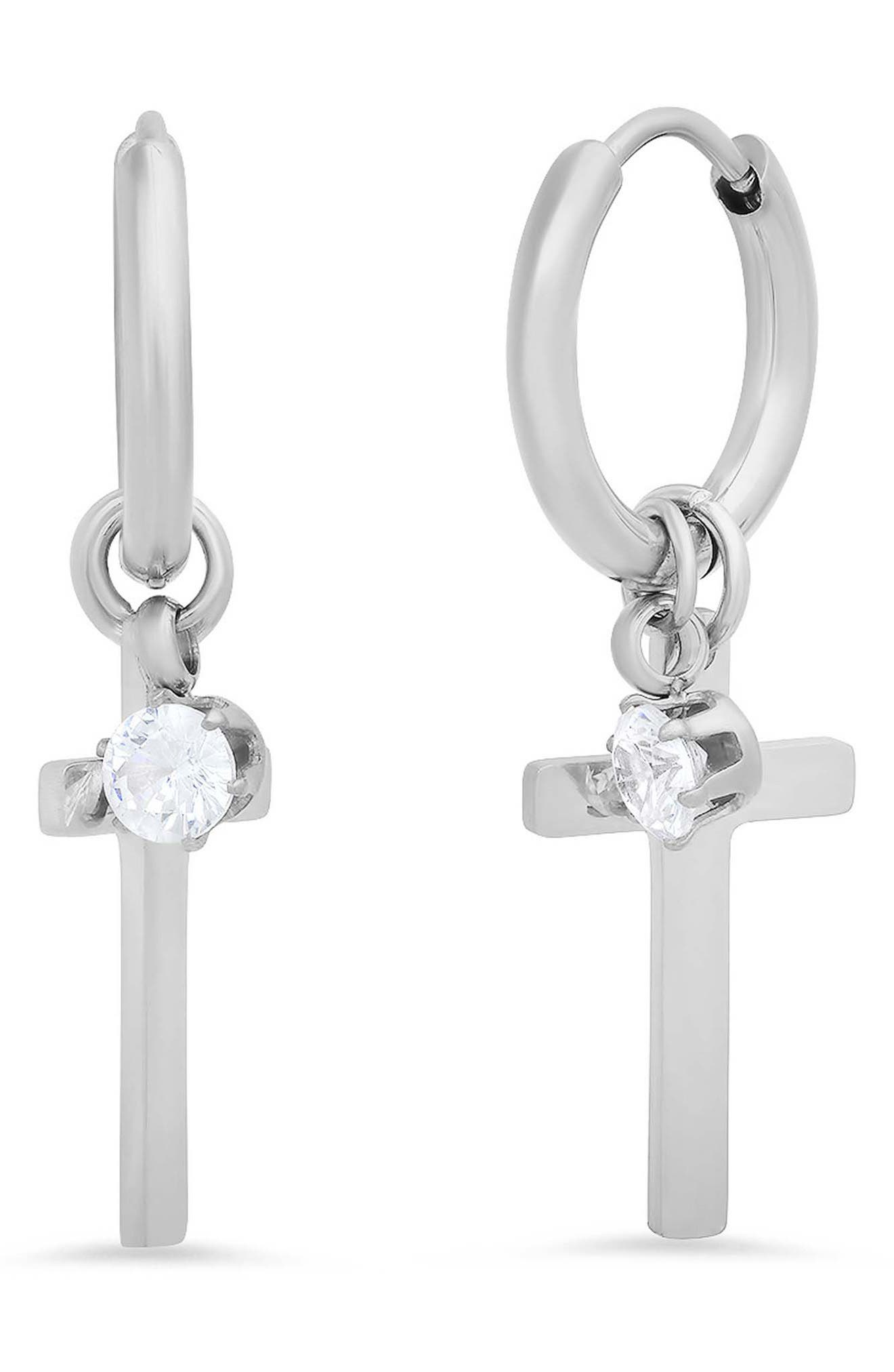 Cross Huggie Hoop Earrings