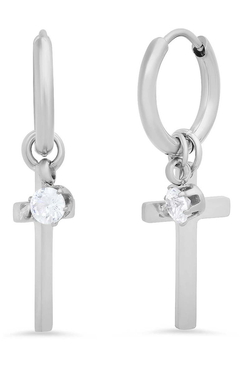 Cross Huggie Hoop Earrings, Main, color, SILVER