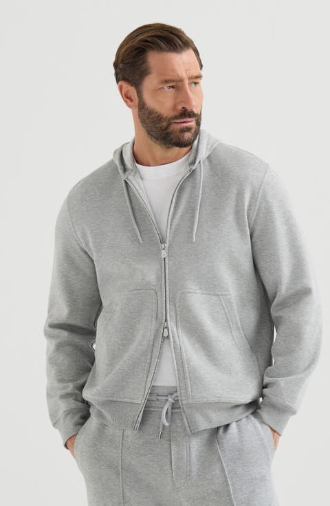 Cotton, cashmere and silk French terry double cloth hooded sweatshirt with zipper