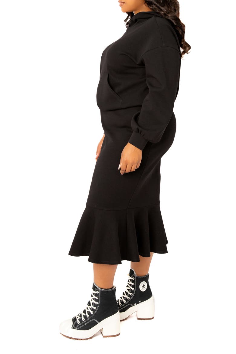 Scuba Knit Hoodie & Midi Skirt Set, Alternate, color, BLACK