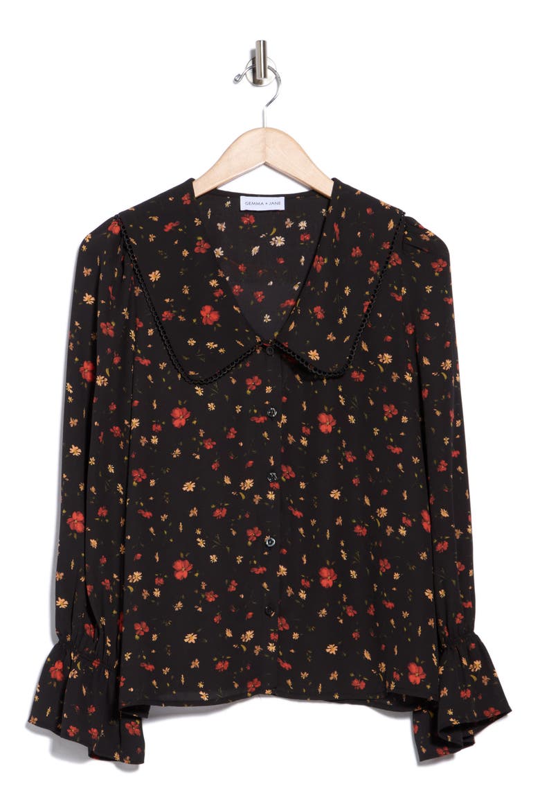 Floral Peter Pan Collar Shirt, Alternate, color, NIGHT BLOOM