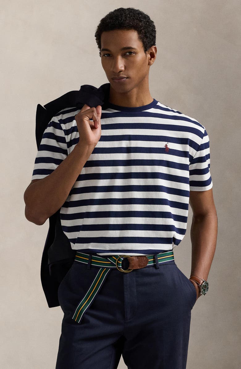 Polo Ralph Lauren Classic Fit Stripe Cotton T-Shirt, Alternate, color, White/ Cruise Navy
