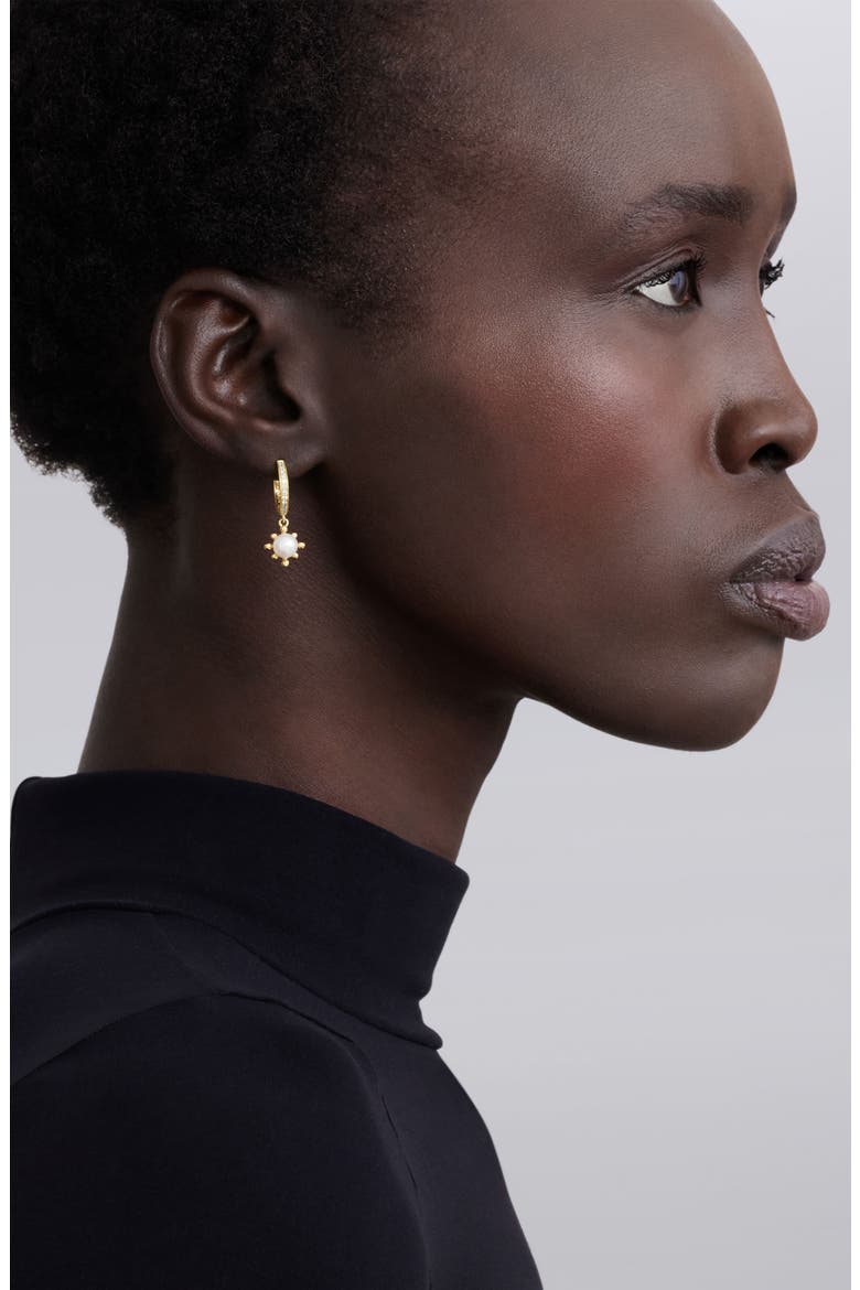 18K Luna Fleur Pearl & Diamond Drop Hoop Earrings, Alternate, color, GOLD
