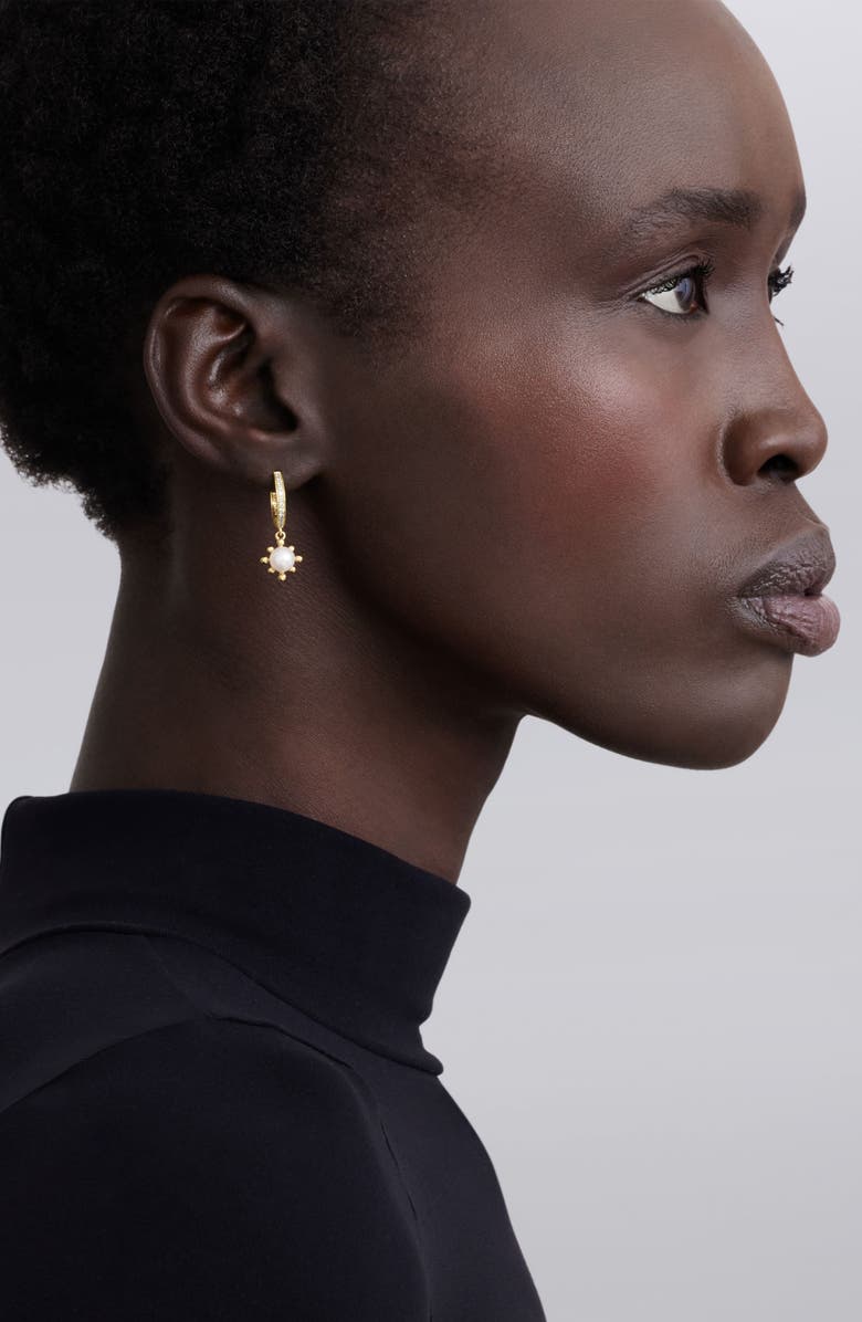 LAGOS 18K Luna Fleur Pearl & Diamond Drop Hoop Earrings, Alternate, color, Gold