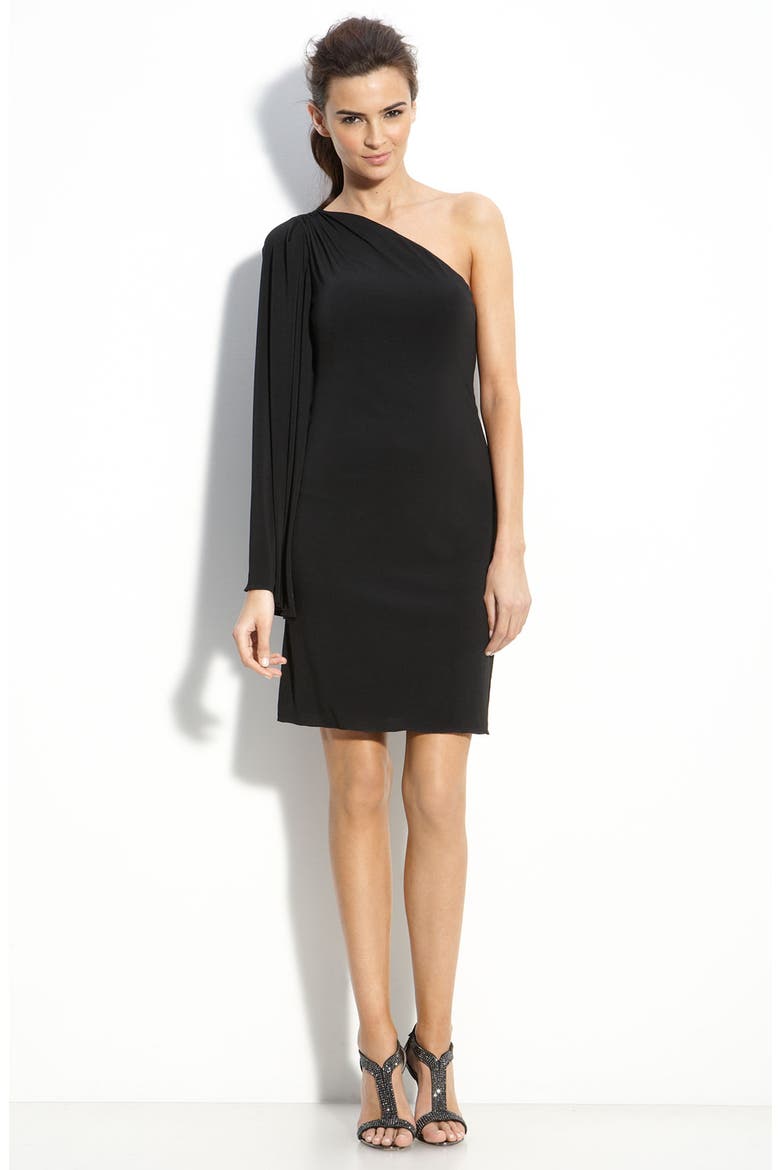 One Shoulder Jersey Sheath Dress, Main, color, BLACK