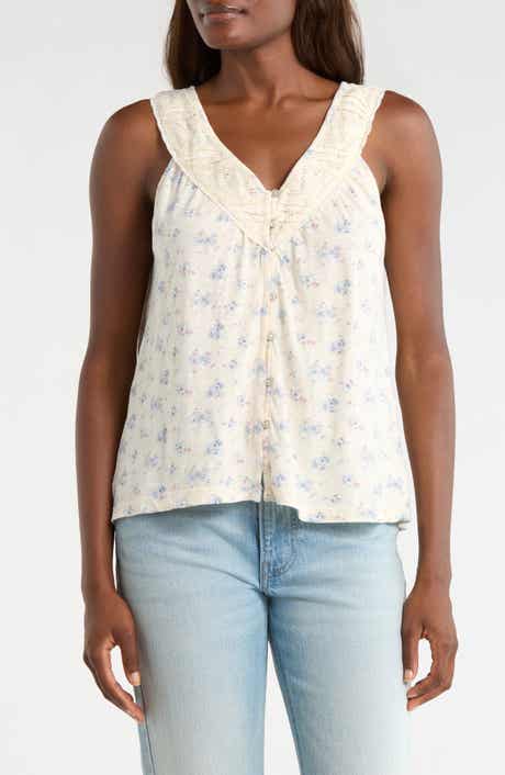 Lace Trim Sleeveless Cotton Blend Top