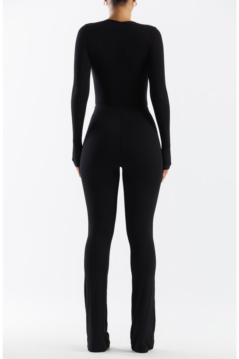 Squared Away Long Sleeve Thong Bodysuit, Alternate, color, BLACK