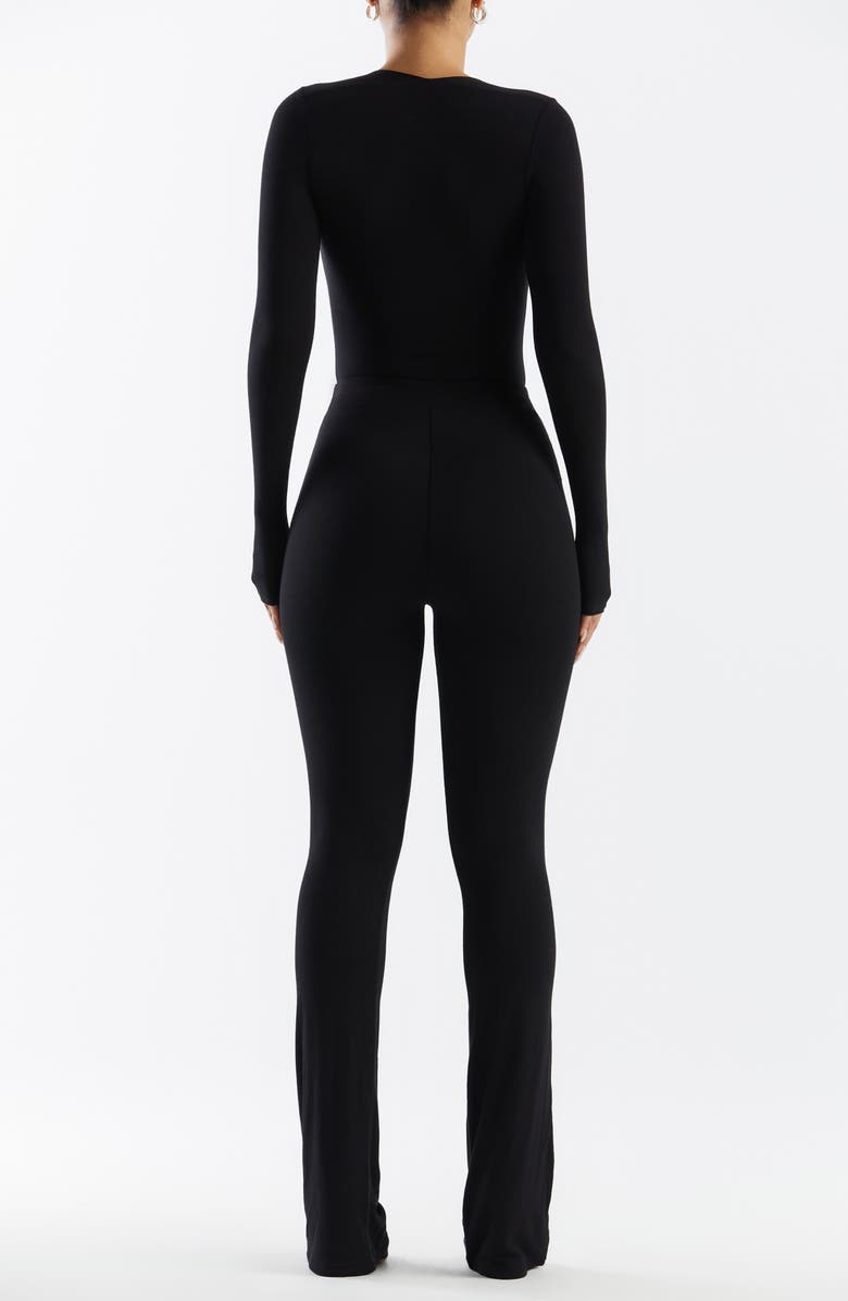 Naked Wardrobe Squared Away Long Sleeve Thong Bodysuit, Alternate, color, Black