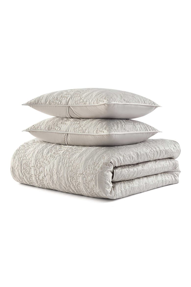 Fern Embroidered Quilt Set, Main, color, CHINCHILLA GREY