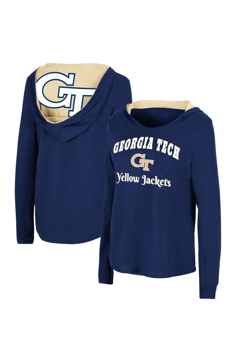 COLOSSEUM Women's Colosseum Navy Georgia Tech Yellow Jackets Catalina Hoodie Long Sleeve T-Shirt, Main, color,