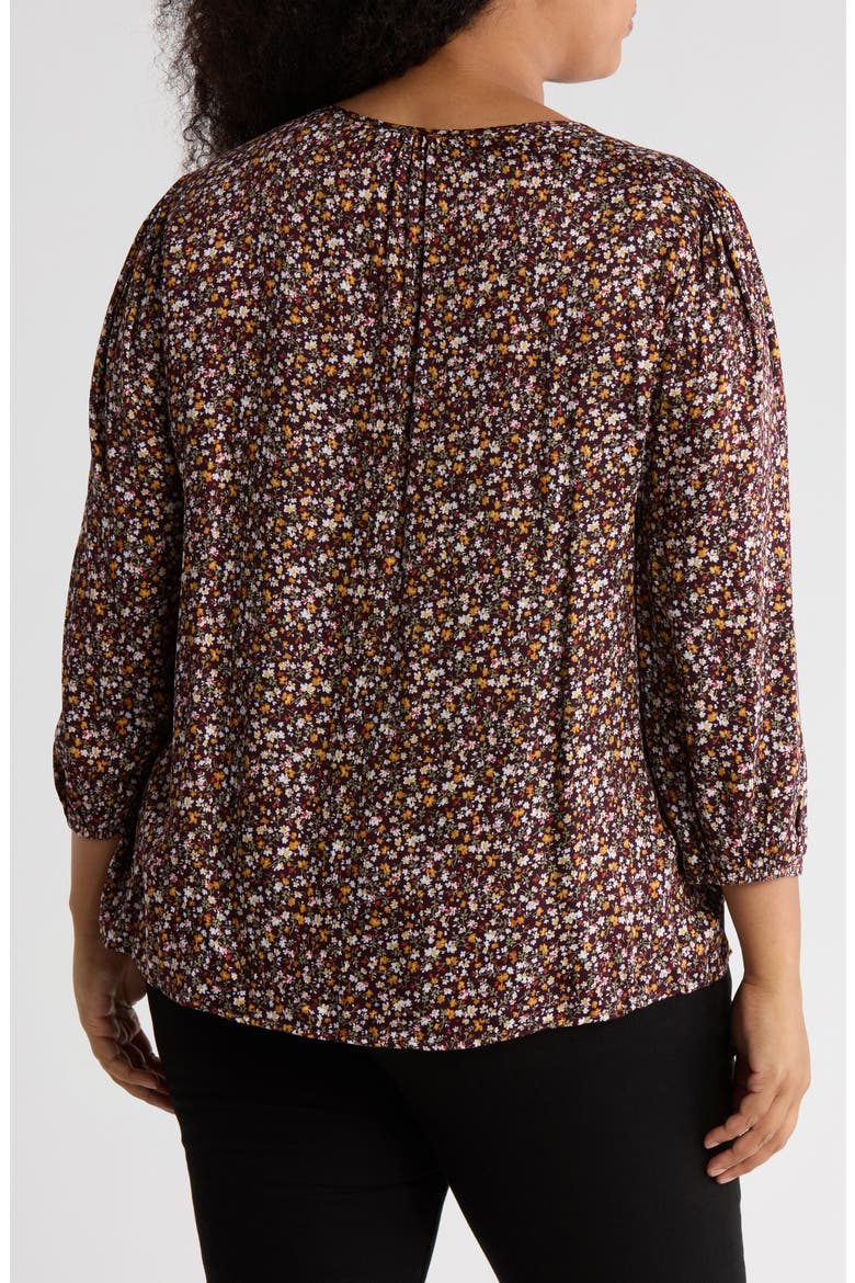Floral V-Neck Balloon Sleeve Top, Alternate, color, WINE